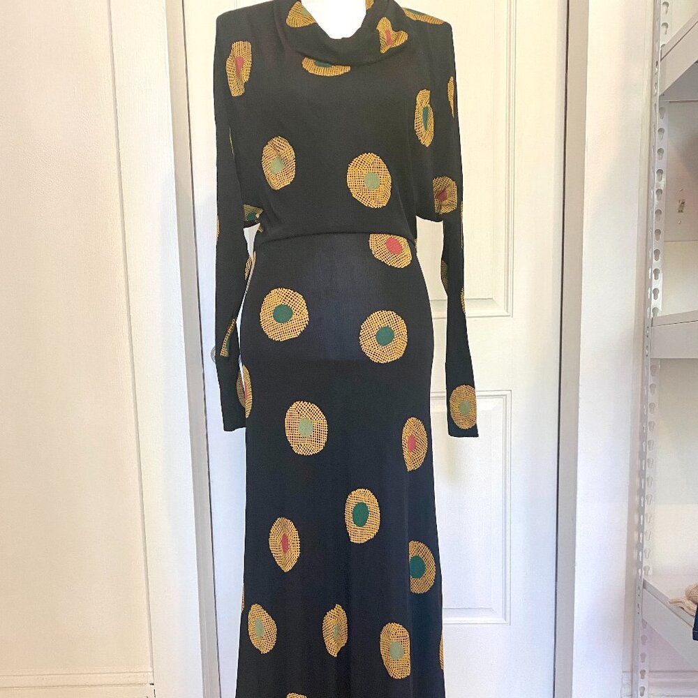 Rare - Koos Van Den Akker Couture 60's/70's Op Art Print Silk Jersey Maxi Dress
